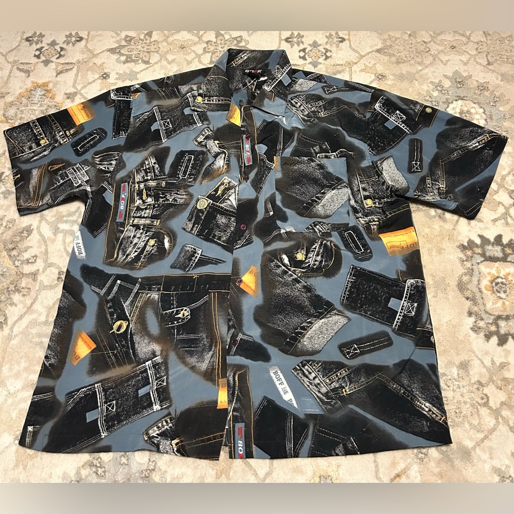BOFF Mens XL Shirt Button Short Sleeves fashion AOP